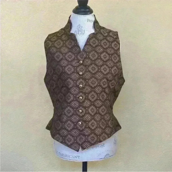 Linda Allard- Ellen Tracy Vintage Print Vest With Mandarin Collar Size 12 NWT - Picture 1 of 8